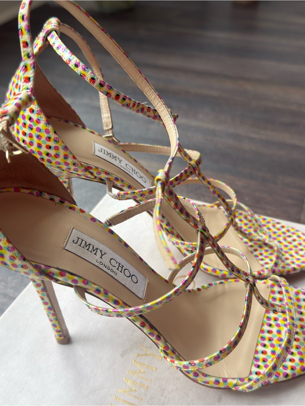 Jimmy Choo Multicolor Polka Dot Strappy High Heel Sandals